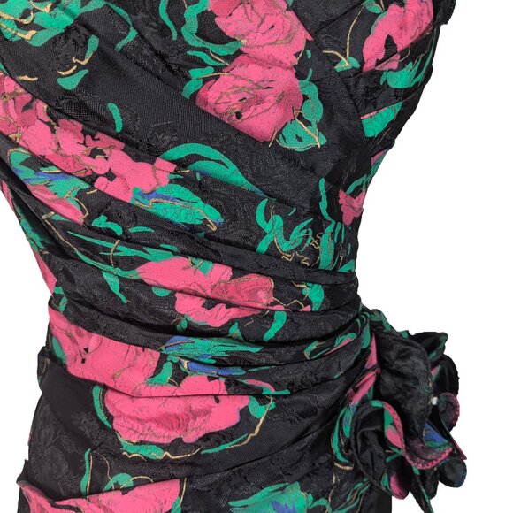 Vintage 80s Red Rose Floral Print Ruffle Sleeve Prom Cocktail Party Dress M - Picture 7 of 14